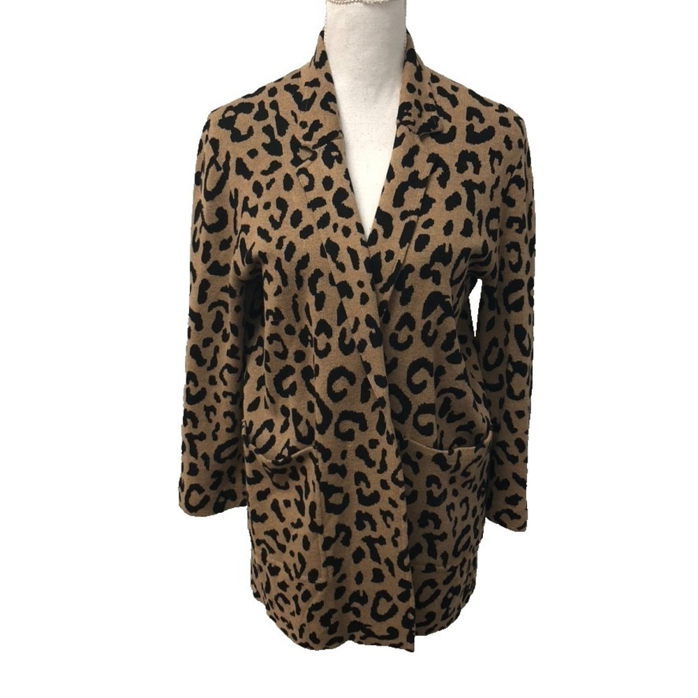 J Crew Leopard Print Cardigan Sweater Jumper Womens Small Mid Length Oversize